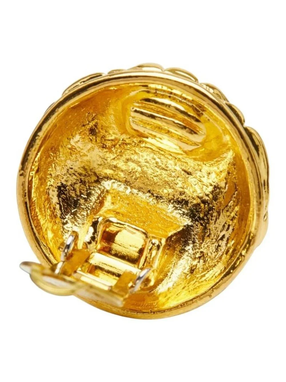 Chanel Vintage Quilted CC Logo Earrings Gold Plated